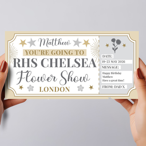 Chelsea Flower Show Stars Gold Personalised Surprise Ticket Gift Voucher