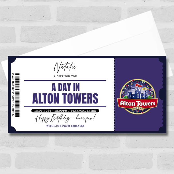 Alton Towers Theme Park Personalised Surprise Ticket Gift Voucher