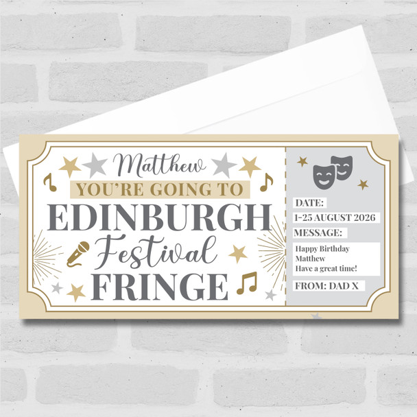Edinburgh Festival Fringe Stars Gold Personalised Surprise Ticket Gift Voucher