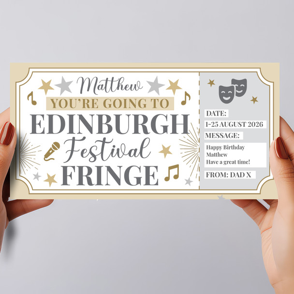 Edinburgh Festival Fringe Stars Gold Personalised Surprise Ticket Gift Voucher