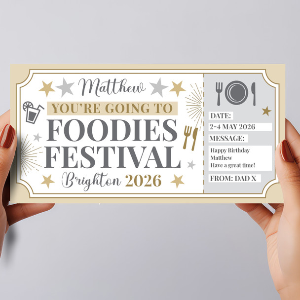 Foodies Festival Stars Gold Personalised Surprise Ticket Gift Voucher