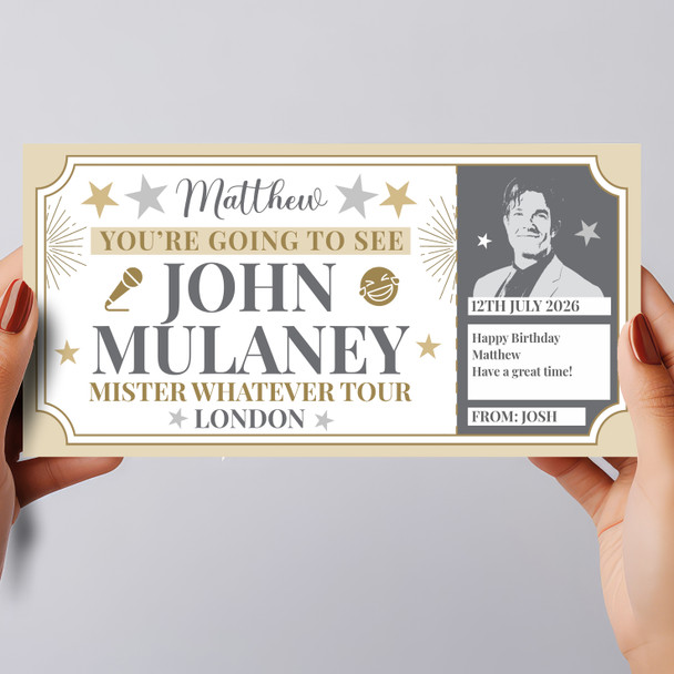 John Mulaney Stars Gold Personalised Surprise Ticket Gift Voucher