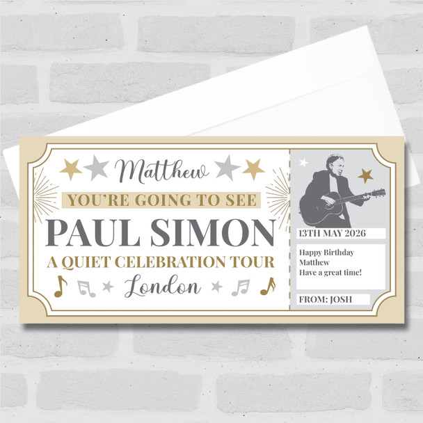 Paul Simon Concert Stars Gold Personalised Surprise Ticket Gift Voucher