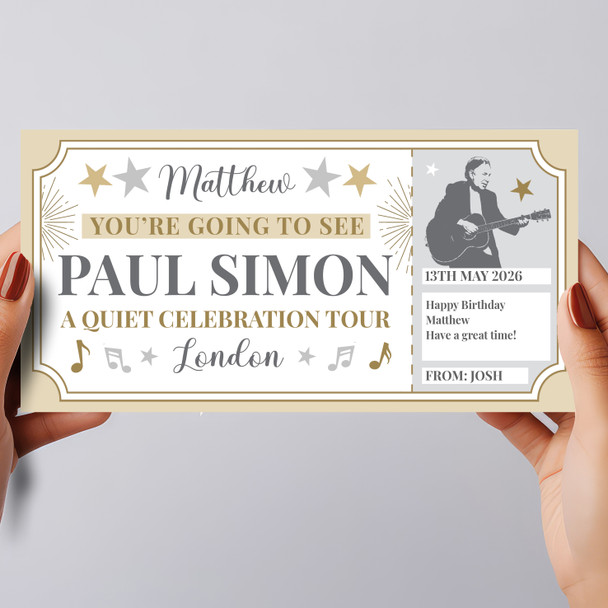 Paul Simon Concert Stars Gold Personalised Surprise Ticket Gift Voucher