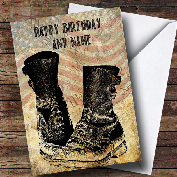 Army Boots American Flag Personalised Birthday Card