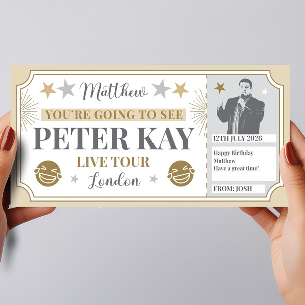 Peter Kay Comedy Show Stars Gold Personalised Surprise Ticket Gift Voucher