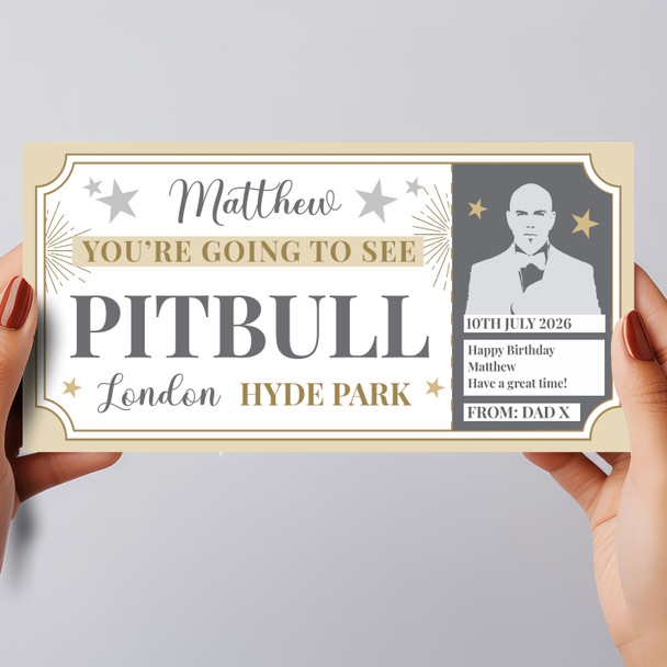 Pitbull Concert Stars Gold Personalised Surprise Ticket Gift Voucher