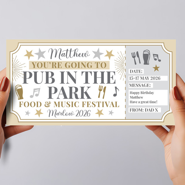 Pub In The Park Food & Music Festival Personalised Surprise Ticket Gift Voucher