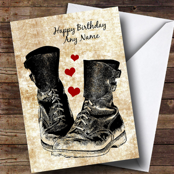 Military Boots & Hearts Personalised Birthday Card