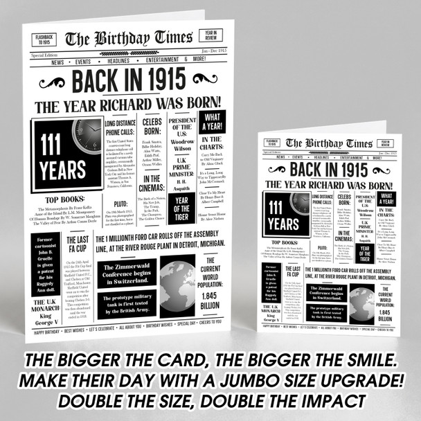 Born In 1915 White Newspaper Birthday Facts Any Year Any Age Personalised Card