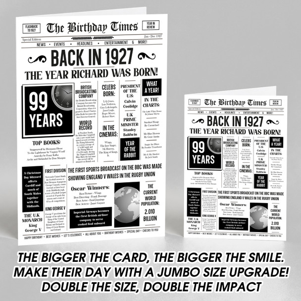 Born In 1927 White Newspaper Birthday Facts Any Year Any Age Personalised Card