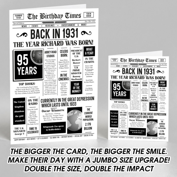 Born In 1931 White Newspaper Birthday Facts Any Year Any Age Personalised Card
