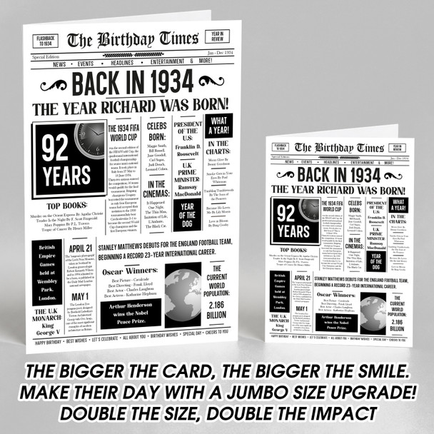 Born In 1934 White Newspaper Birthday Facts Any Year Any Age Personalised Card