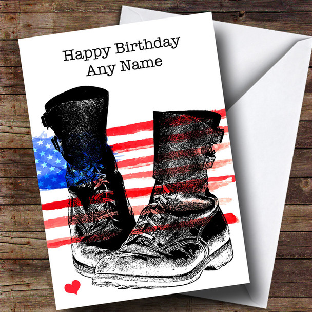 Military Boots & USA Flag Personalised Birthday Card