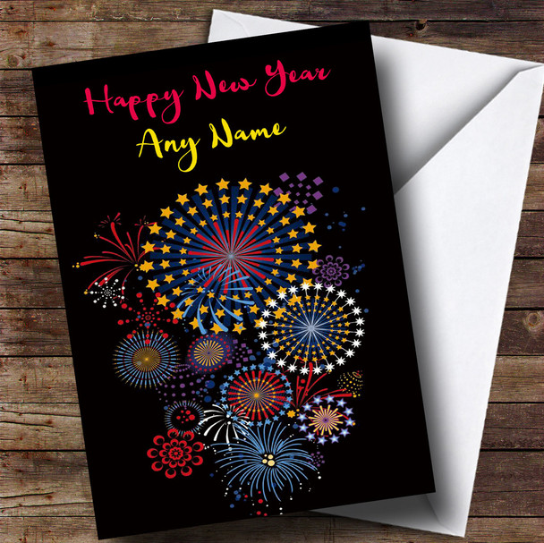 Black Fireworks Personalised New Years Card