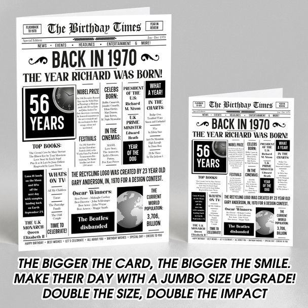 Born In 1970 White Newspaper Birthday Facts Any Year Any Age Personalised Card
