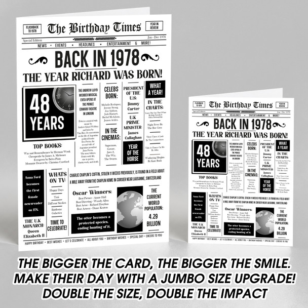 Born In 1978 White Newspaper Birthday Facts Any Year Any Age Personalised Card