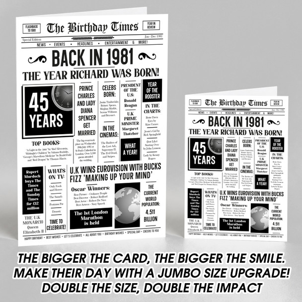 Born In 1981 White Newspaper Birthday Facts Any Year Any Age Personalised Card