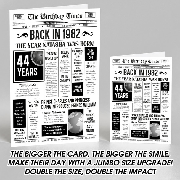 Born In 1982 White Newspaper Birthday Facts Any Year Any Age Personalised Card