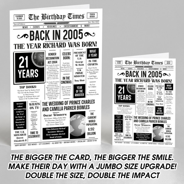 Born In 2005 White Newspaper Birthday Facts Any Year Any Age Personalised Card