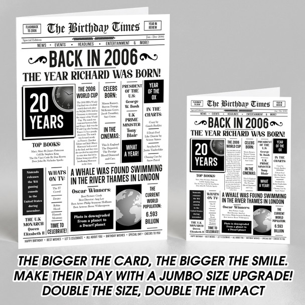 Born In 2006 White Newspaper Birthday Facts Any Year Any Age Personalised Card
