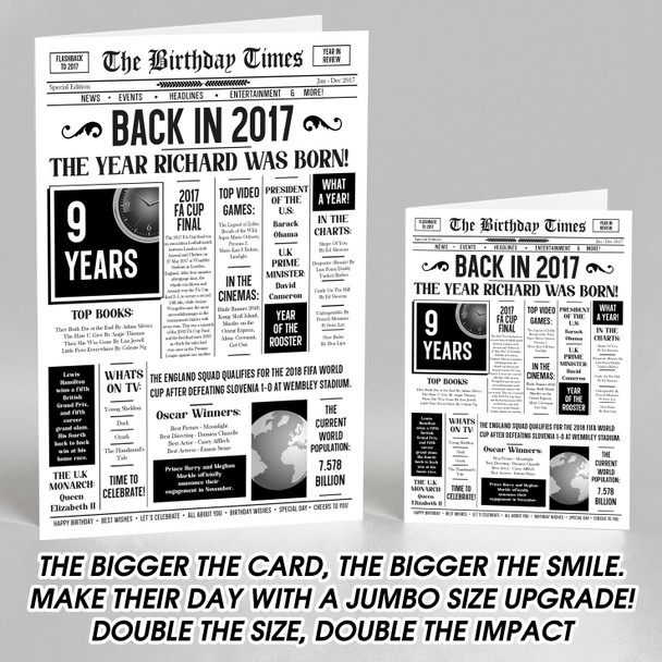 Born In 2017 White Newspaper Birthday Facts Any Year Any Age Personalised Card