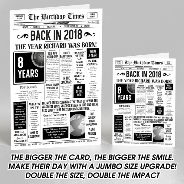 Born In 2018 White Newspaper Birthday Facts Any Year Any Age Personalised Card