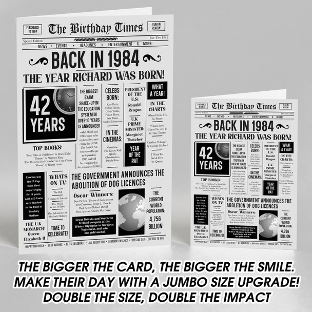 Born In 1984 Grey Newspaper Birthday Facts Any Year Any Age Personalised Card