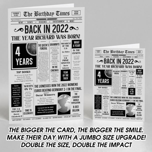 Born In 2022 Grey Newspaper Birthday Facts Any Year Any Age Personalised Card
