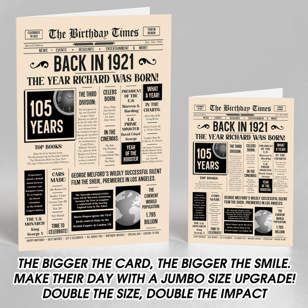 Born In 1921 Newspaper Birthday Facts Any Year Any Age Personalised Card