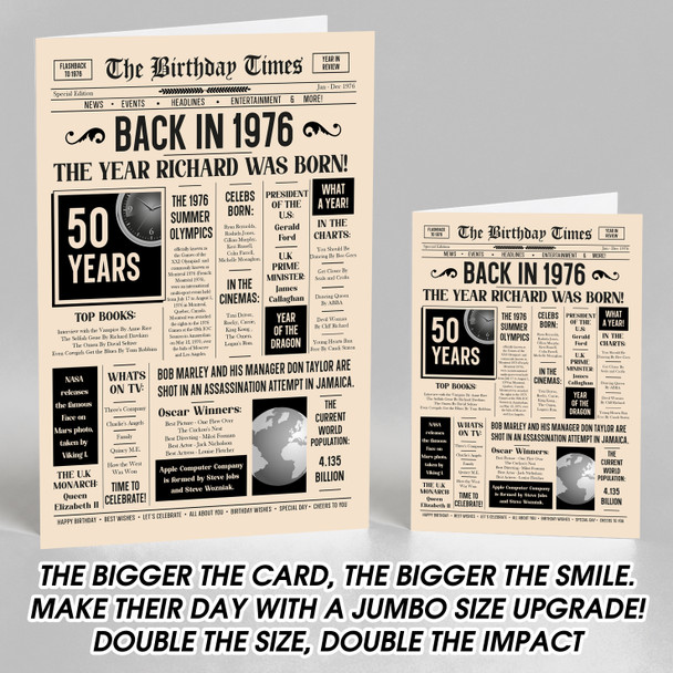Born In 1976 Newspaper Birthday Facts Any Year Any Age Personalised Card