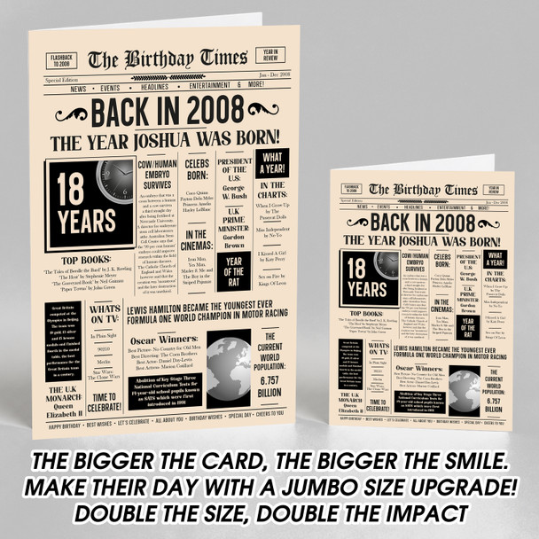 Born In 2008 Newspaper Birthday Facts Any Year Any Age Personalised Card