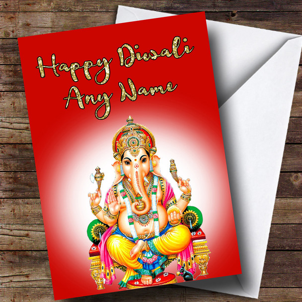 Lord Ganesh Red Personalised Diwali Card