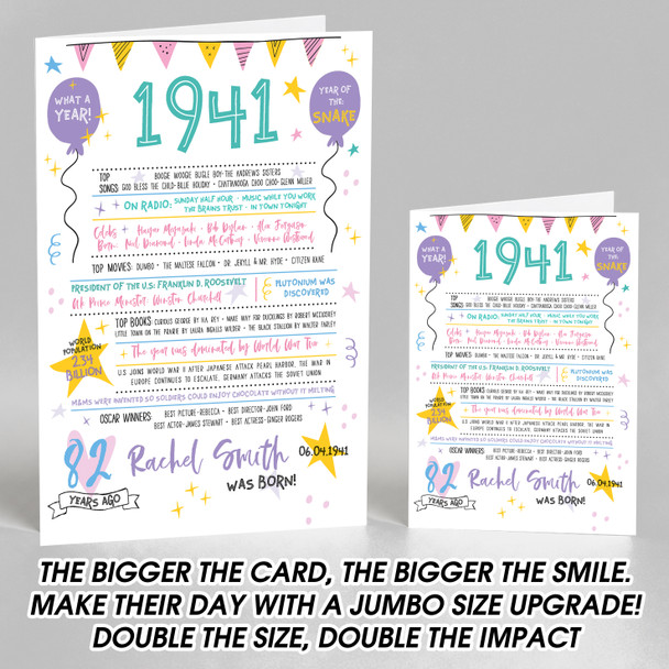 Born In 1941 Colour Birthday Facts Any Year Any Age Personalised Birthday Card