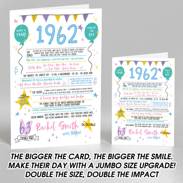 Born In 1962 Colour Birthday Facts Any Year Any Age Personalised Birthday Card
