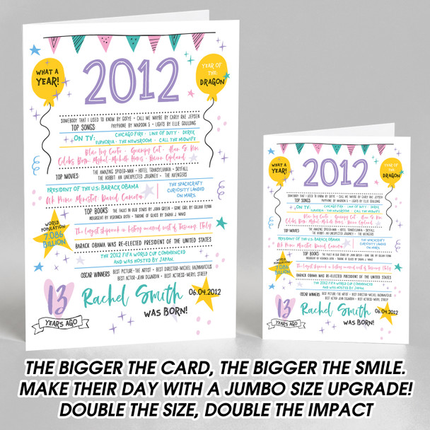 Born In 2012 Colour Birthday Facts Any Year Any Age Personalised Birthday Card