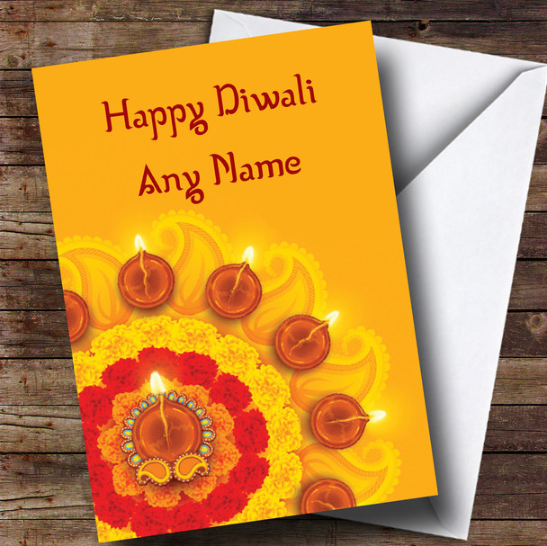 Yellow Candle Display Personalised Diwali Card