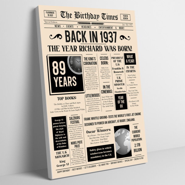 Born In 1937 Newspaper Birthday Facts Any Year Any Age Personalised Print