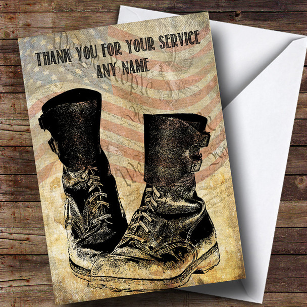 Army Boots American Flag Personalised Retirement Card