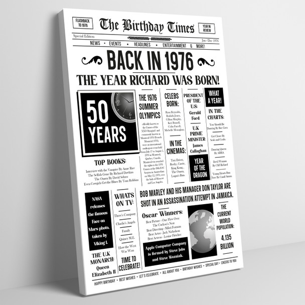 Born In 1976 White Newspaper Birthday Facts Any Year Any Age Personalised Print