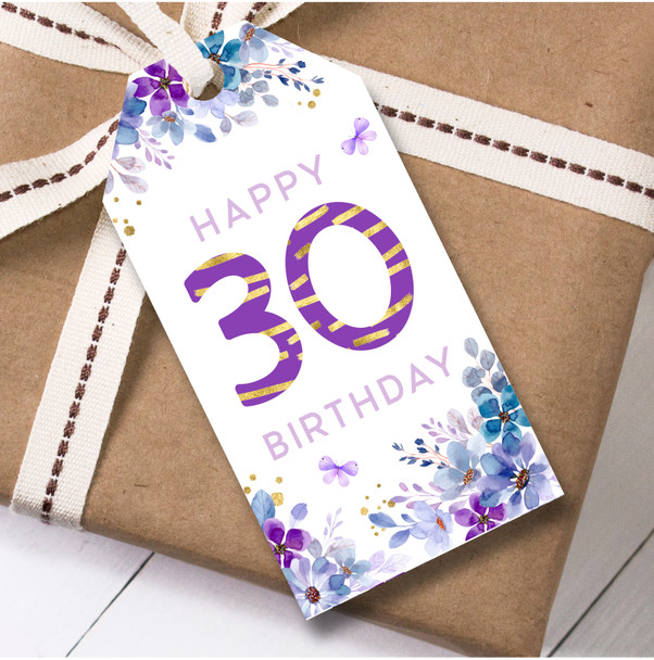 12 Large Gift Tags 30th Birthday Watercolour Purple Floral Birthday