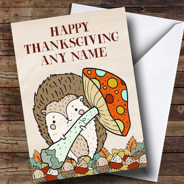 Autumn Fall Hedgehog Personalised Thanksgiving Card
