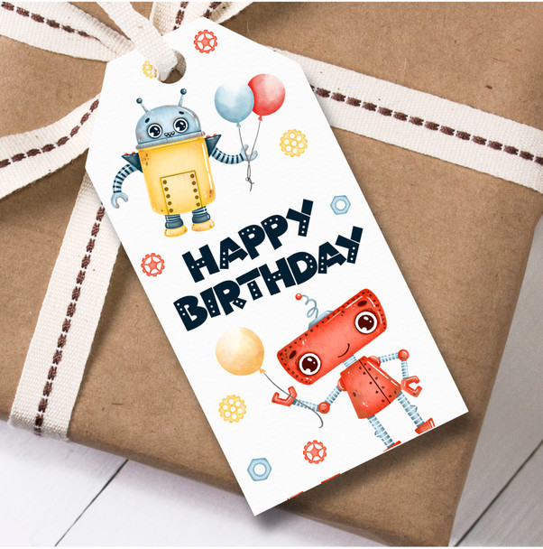 Birthday 12 Large Gift Tags Watercolour Robot Balloons Kids Birthday