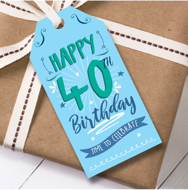 Birthday 12 Large Gift Tags 40th Birthday Male Blue Green Swirls