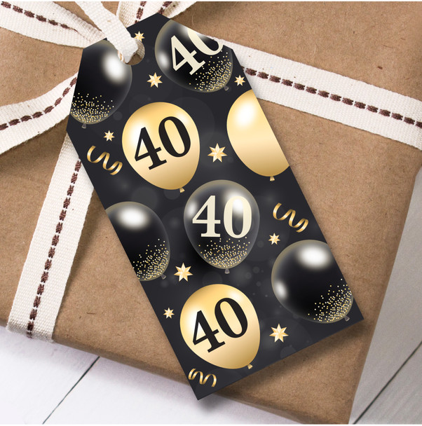 12 Large Gift Tags 40th Birthday Black & Gold Balloons Birthday