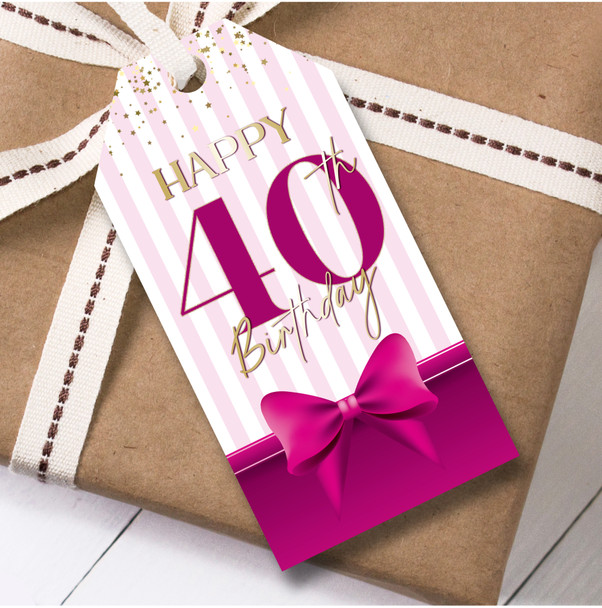 Birthday 12 Large Gift Tags 40th Birthday Pink Bow