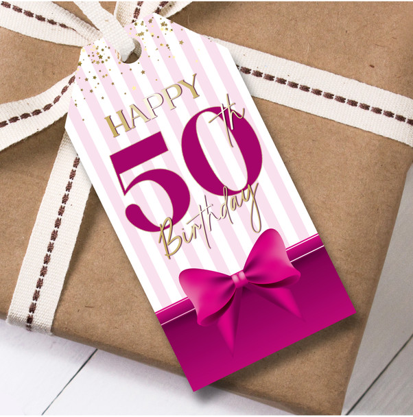 Birthday 12 Large Gift Tags 50th Birthday Pink Bow