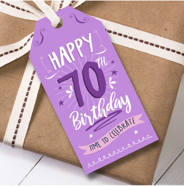 Birthday 12 Large Gift Tags 70th Birthday Female Purple Swirls
