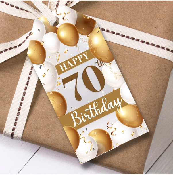 Birthday 12 Large Gift Tags 70th Birthday Gold White Balloons