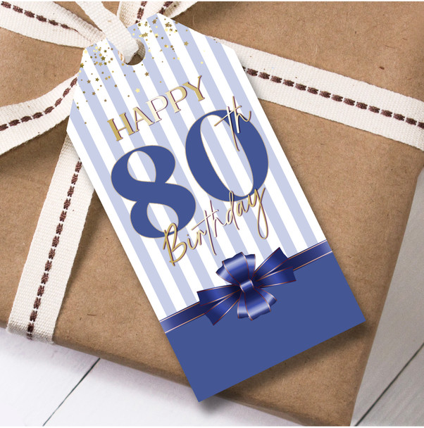 Birthday 12 Large Gift Tags 80th Birthday Blue Bow